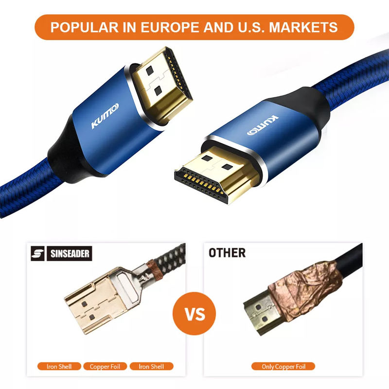HDR TDR-test 48 Gbps Vergulde 4K HDMI-kabel 120 Hz Ondersteunt Ethernet 3D 4K HDTV
