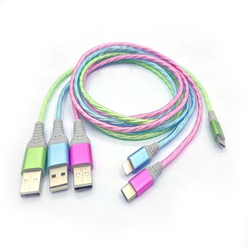 Snelle het Laden Kabel 3 IN 1 Opvlammende Kabel Typec 3A van de LEIDENE Kleurrijke het Laden USB Kabelbliksem
