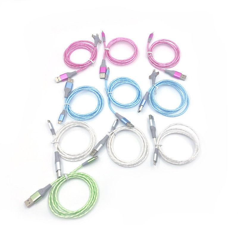 Snelle het Laden Kabel 3 IN 1 Opvlammende Kabel Typec 3A van de LEIDENE Kleurrijke het Laden USB Kabelbliksem
