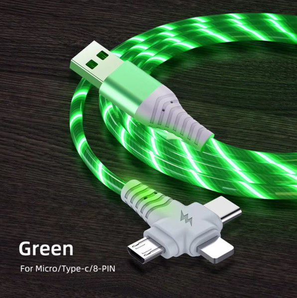 3in1 Flow Luminous Lighting usb kabel voor Samsung 3 in 1 2in1 LED Micro USB Type C 8Pin oplader Draad voor iPhone Huawei Xiaomi