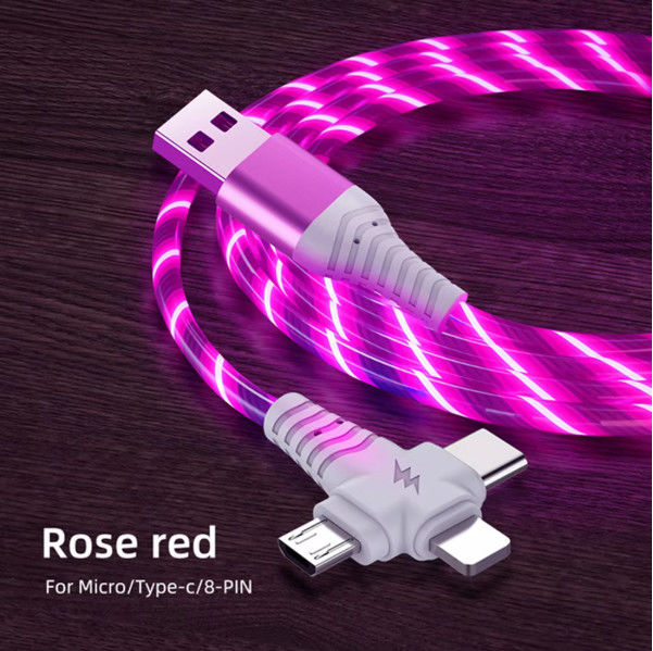 3in1 Flow Luminous Lighting usb kabel voor Samsung 3 in 1 2in1 LED Micro USB Type C 8Pin oplader Draad voor iPhone Huawei Xiaomi