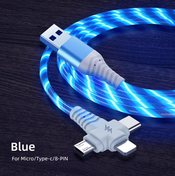 3in1 Flow Luminous Lighting usb kabel voor Samsung 3 in 1 2in1 LED Micro USB Type C 8Pin oplader Draad voor iPhone Huawei Xiaomi