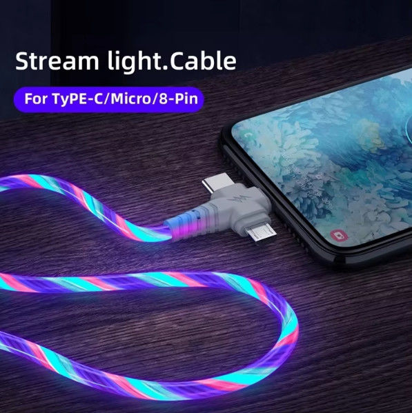 3in1 Flow Luminous Lighting usb kabel voor Samsung 3 in 1 2in1 LED Micro USB Type C 8Pin oplader Draad voor iPhone Huawei Xiaomi
