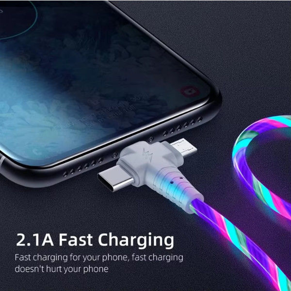 3in1 Flow Luminous Lighting usb kabel voor Samsung 3 in 1 2in1 LED Micro USB Type C 8Pin oplader Draad voor iPhone Huawei Xiaomi