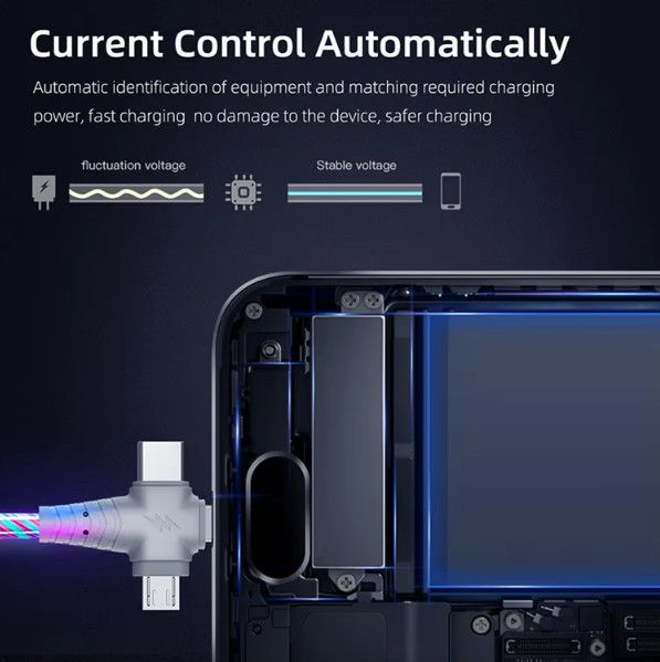 3in1 Flow Luminous Lighting usb kabel voor Samsung 3 in 1 2in1 LED Micro USB Type C 8Pin oplader Draad voor iPhone Huawei Xiaomi