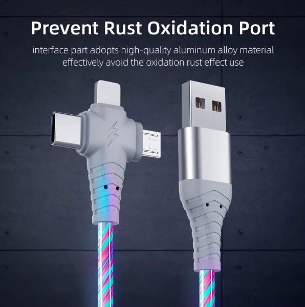 3in1 Flow Luminous Lighting usb kabel voor Samsung 3 in 1 2in1 LED Micro USB Type C 8Pin oplader Draad voor iPhone Huawei Xiaomi