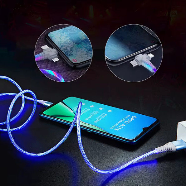 3in1 Flow Luminous Lighting usb kabel voor Samsung 3 in 1 2in1 LED Micro USB Type C 8Pin oplader Draad voor iPhone Huawei Xiaomi